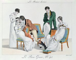 Ein Kuss-Spiel, frühes neunzehntes Jahrhundert (Farbstich) von French School