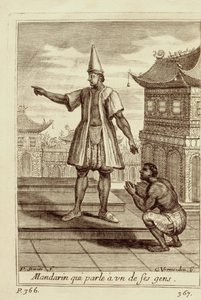 Ein Mandarin spricht mit einem seiner Leute, aus Voyage du Siam des Peres Jesuites von Guy Tachard, 1688