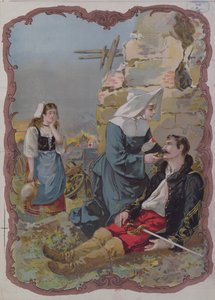 Eine Schwester hilft einem verletzten Soldaten während des Krieges von 1870, 1895 von French School