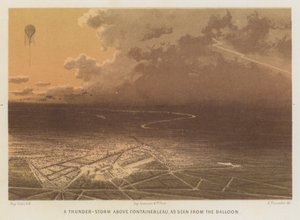 Ein Gewitter über Fontainebleau, gesehen vom Ballon (Farblithografie) von French School