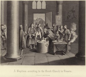 Eine Taufe nach der griechischen Kirche in Russland von French School