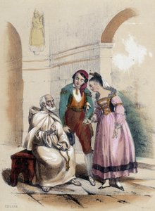 Ein Paar, das in der Kirche heiratet; Illustration für Spanien, in „The twelve Nations“ von M.E. Fouinet