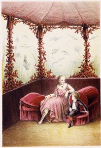 Eine Frau spricht mit einem Jungen - in „Reise zum Meeresgrund“ von H. de la Blanchère. Paris, ed. Jouvet et Cie, sd. 1880.