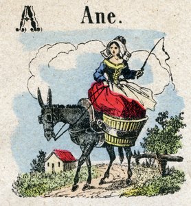 Abecedarium. Buchstabe A wie Esel. Kleines enzyklopädisches Alphabet, populäre Serie. Epinal-Bild, Ende des 19. Jahrhunderts von French School