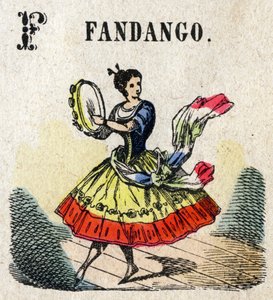 Abecedarium. Buchstabe F wie Fandango. Kleines enzyklopädisches Alphabet, beliebte Serie. Epinaler Bildgebung, Ende des 19. Jahrhunderts von French School