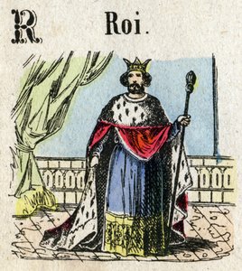 Abecedarium. Buchstabe R wie König. Kleines enzyklopädisches Alphabet, beliebte Serie. Epinaler Bildgebung, Ende des 19. Jahrhunderts