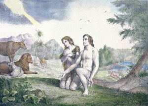 Adam und Eva im Garten Eden, spätes 19. Jahrhundert von French School