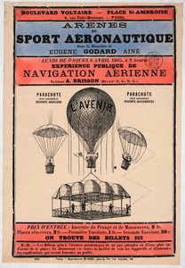 Luftfahrtausstellung in Paris 1885 unter der Leitung von Eugene Godard, veröffentlicht 1885 von French School