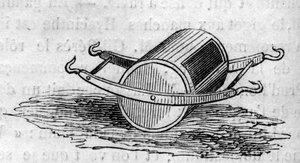 Landwirtschaftsmaschine: ein Düngerstreuer, präsentiert auf dem Pariser Landwirtschaftswettbewerb 1860. Gravur in „Le Monde Illustré“ Nr. 172 vom 28. Juli 1860 von French School