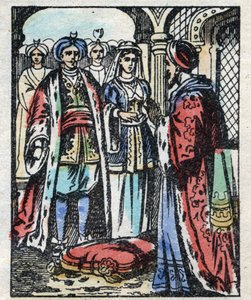 Aladins Hochzeit mit der Tochter des Sultans. Gravur aus dem Märchen Tausendundeine Nacht "Aladin und die Wunderlampe". Epinal-Bild, Ende des 19. Jahrhunderts. Private Sammlung. von French School