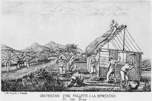 Album der Isle of Pines, Bau einer Strohhütte durch die Deportierten, 1878-79 von French School