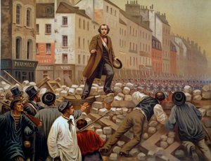 Alphonse Baudin (1811-1851) auf der Barrikade der Faubourg Saint Antoine am 3.12.1851 während des Staatsstreichs von Louis Napoleon III. (Louis-Napoleon Bonaparte). Gravur von 1851