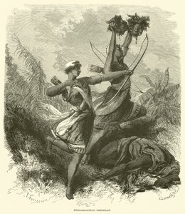 Amazone-Bogenschützen im Kampf (Gravur)
