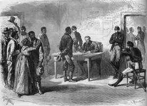 Amerikanischer Bürgerkrieg (1861-1865): Schwarze Freiwillige treten in die Armee von General Grant (Nordstaaten) ein von French School