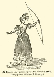 Eine englische Dame beim Bogenschießen, Anfang des 19. Jahrhunderts (Gravur)