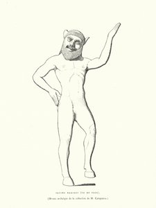 Antike griechische Bronzefigur eines tanzenden Satyrs (Gravur)