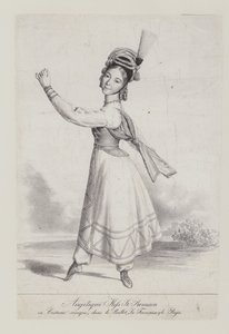 Angelique St Romain Mees im Kosakenkostüm für das Ballett La Francaise et le Raja von French School