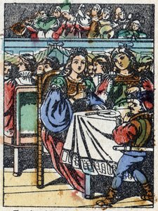 Anonyme Illustration für „Dornröschen“, Märchen von Charles Perrault (1628-1703), französischer Schriftsteller. Holzstich aus Imaging Pellerin - Epinal, sp. 19. Jahrhundert.