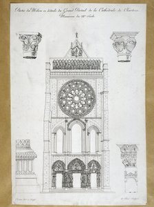 Architektur: Ansicht des großen Portals der Kathedrale von Chartres - Denkmal des 12. Jahrhunderts, Platte des 19. Jahrhunderts