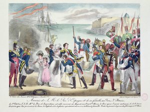 Ankunft Seiner Majestät Ferdinand VII. und seiner Familie in Porte Sainte Marie, 1. Oktober 1823, 1823 von French School