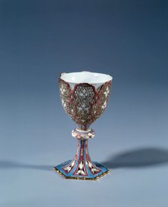 Kunst Frankreich: Tasse auf beweglichem Ständer, die einen Ausstellungsstand bildet. Hartporzellan