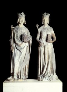 Französische Kunst: Statuen des Königs von Frankreich Karl V. und der Königin von Frankreich Jeanne de Bourbon von French School