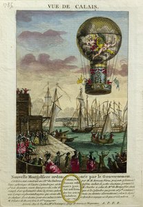 Aufstieg eines Montgolfiere-Heißluftballons in Calais im Jahr 1785