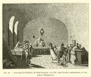 Ermordung von Pelletier de Saint-Fargeau, 1793, bei Fevrier, Restaurateur, Nr. 114, Galerie Montpensier