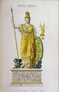 Athena Parthenos, Statue vom Parthenon, Athen (Farbgravur) von French School