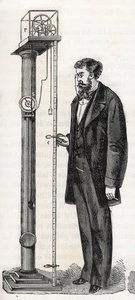 Atwood-Maschine, erfunden 1784 von George Atwood (1745-1807) - Gravur in "Sciences made available to all - Popular physics and chemistry" von Alexis Clerc - Ende 19. Jahrhundert - Privatbesitz von French School