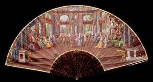 Ballszene am Hof unter Ludwig XIV. (1638-1715) Fächer des 18. Jahrhunderts Paris, dekorative Künste von French School