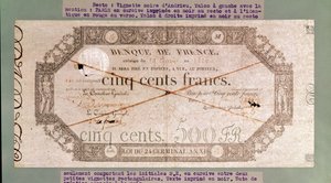 Banknote für 500 Francs vom 24. Germinal des Jahres XI, 1806 von French School