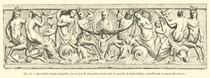 Römisches Marmorrelief, gefunden von M. Alexandre Lenoir in der Sakristei von Saint-Sulpice, derzeit im Louvre-Museum