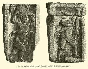 Reliefs gefunden bei den Ausgrabungen im Hôtel-Dieu, 1867 von French School