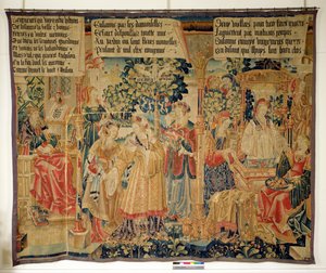 Benigne de Cirey und Susanna beim Baden, linkes Panel aus der Geschichte von Susanna von French School