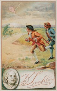 Benjamin Franklin fliegt einen Drachen, der vom Blitz getroffen wird