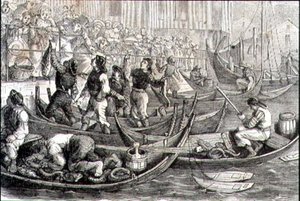 Fischmarkt in Bergen in den 1860er Jahren