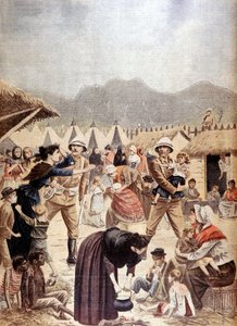 Burenkrieg: Burenfrauen und Kinder in einem britischen Konzentrationslager im Transvaal von French School