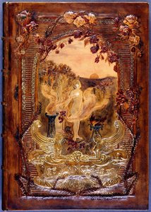 Buchumschlag, zeigt eine nackte Frau, die Rosen in einer Landschaft streut, 1904