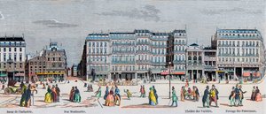Boulevard Poissonniere und Boulevard Montmartre - Basar der Industrie - Rue Montmartre - Théâtre des Variétés und Passage des Panoramas - Gravur in „Tableau-de-Paris“ von Edmond Texier 1852. von French School