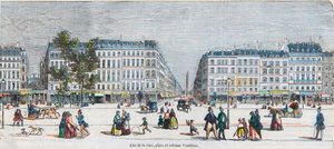 Boulevard des Capucines (Südküste) - Rue de la Paix, Platz und Säule Vendome - Gravur in "Tableau-de-Paris" von Edmond Texier 1852