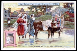 Hochzeitsfeste in Benares, Indien - Chromolithographie. Liebig, ca. 1895