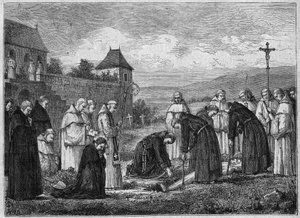 Beerdigung eines Kartäusers in der Abtei von Tamié in Savoyen (Zisterziensergemeinschaft). Gravur von 1875.