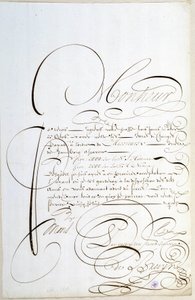 Kalligraphie: Brief von Konten, kalligraphiert um 1678 von François de Bruyn.