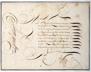 Kalligraphie: Manuskriptkarte der Finanzrunde aus der zweiten Hälfte des 17. Jahrhunderts von Louis Senault