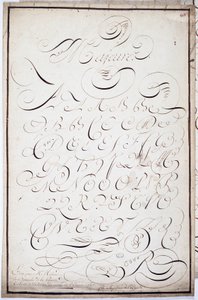 Kalligraphie: Platte mit Großbuchstaben, genannt Major Batardes, kalligraphiert am 5. April