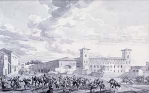 Italienfeldzug: Ansicht des Aufstands der Stadt Paris gegen die französische Besatzung im Mai 1796. Anonyme Zeichnung. Paris, Louvre Museum von French School