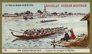 Kanu-Rennen in Mytho, Cochinchina (Chromolithografie) von French School