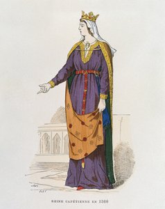 Kapetingische Königin im Jahr 1360, aus Costumes civils et militaires des francais a travers les siecles von French School