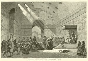 Hebräische Gefangene vor dem König von Assyrien (Gravur) von French School